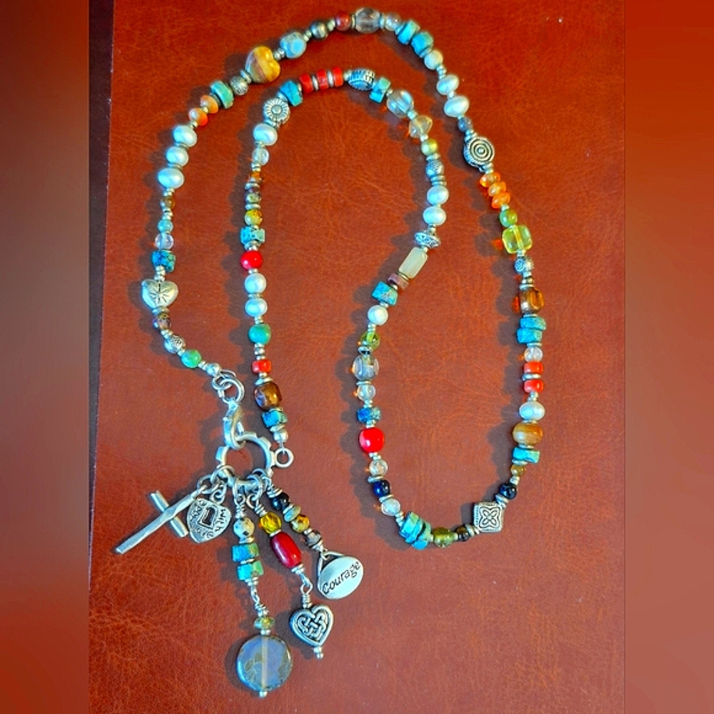 Colorful Beaded Necklace with Inspirational Charms